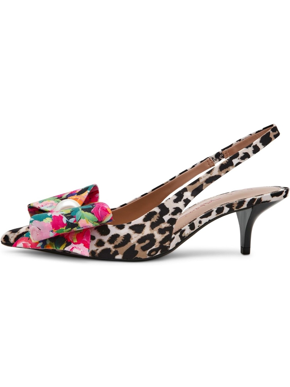 NEW Betsey Johnson “Claira” Floral Bow Slingback Kitten Heel Pumps w Pearl Sz 7